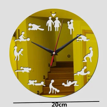Nové sexuálne polohy nástenné hodiny moderný dizajn samolepiacich 3d steny dávajte si pozor na obývacia izba zrkadlo tichý quartz hodinky nálepky klok