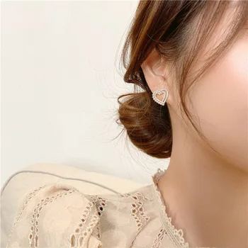 Kórejský Duté Crystal Pearl Láska Srdce Stud Náušnice Pre Ženy, Dievčatá 2021 Nové Módne Trendy Roztomilý pendientes Šperky