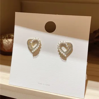 Kórejský Duté Crystal Pearl Láska Srdce Stud Náušnice Pre Ženy, Dievčatá 2021 Nové Módne Trendy Roztomilý pendientes Šperky