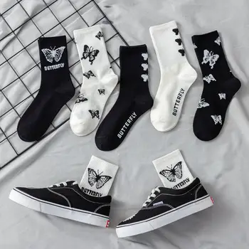 2020 Nový Butterfly Bavlnené Ponožky Ženy Streetwear Pohodlné Harajuku Posádky Ponožky Ženy Móda Hiphop Sakteboard Ponožky Móda