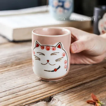 Sada Ružová Keramický Hrniec Čaju Cute Cat Čaj Pohár Vody Pohár Maneki Neko Dizajn Porcelánová Kanvica Teaware Set (4 šálky+1 kanvicu)