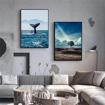 Moderné Nástenné Art Obraz Domov Obývacia Izba Obtlačky Veľrybí Chvost Dekorácie Modrý Oceán Plagát Púšti Strom Plátno Na Maľovanie Výtlačkov