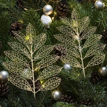 Simulované 3 Vidličky Vianočné Duté Lesk Phoenix Chvost Listy Stromu Pobočky Vianočný Strom Veniec Visí DIY Zápisník pre Svadbu