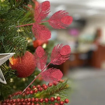 Simulované 3 Vidličky Vianočné Duté Lesk Phoenix Chvost Listy Stromu Pobočky Vianočný Strom Veniec Visí DIY Zápisník pre Svadbu