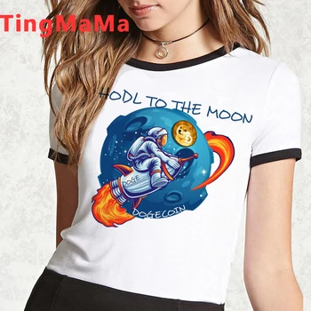 Harajuku Dogecoin T Shirt Mužov Kawaii Cartoon Shiba Inu Grafiku Tees Na Mesiac Klasické T-Tričko Zábavné Unisex Topy Tričko Muž