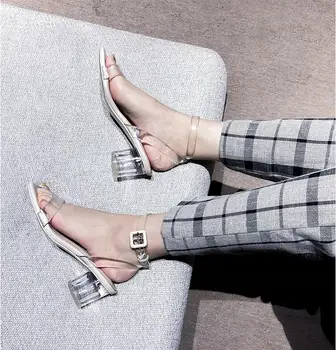 2021 Letné Módne dámske Sandále transparentná páska PVC dámske Topánky Ríme Sandále vysokým podpätkom otvorenou špičkou topánky žien Q00052