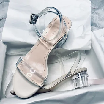 2021 Letné Módne dámske Sandále transparentná páska PVC dámske Topánky Ríme Sandále vysokým podpätkom otvorenou špičkou topánky žien Q00052