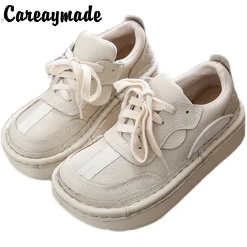 Careaymade-Real kožené topánky dámske jednoduché retro topánky muffin študent topánky jediné topánky pohodlné Japonský obuv pre voľný čas