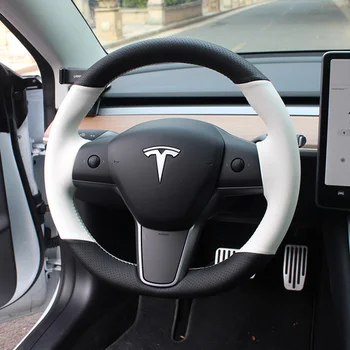 DIY ručne šité volant, kryt vhodný pre Tesla model 3 model Y model X model S semiš kožené uhlíkových vlákien rukoväť kryt