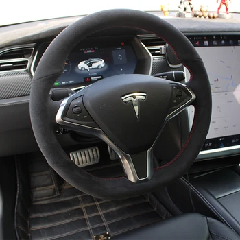 DIY ručne šité volant, kryt vhodný pre Tesla model 3 model Y model X model S semiš kožené uhlíkových vlákien rukoväť kryt