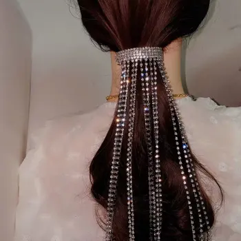 Elegantné Plný Lesk Drahokamu sponky do vlasov pre Ženy Bijoux Dlhý Strapec Crystal Doplnky do Vlasov, Svadobné Nevesty, Spoločenské Šperky