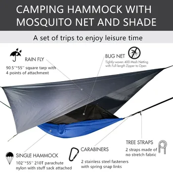 Prenosné Camping hojdacia sieť s moskytiérou, Dážď Lietať a Strom Popruhy pre Vnútorné, Vonkajšie, Turizmus, Cestovanie, Pláž, pešia Turistika