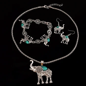 Móda Afriky Šperky Sady Pre Ženy Ročníka, Strieborná Farba Slon Náhrdelník Prívesok Náušnice, Náramky, Šperky Darček