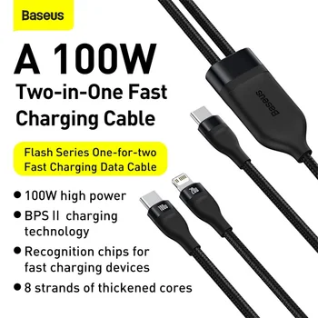 Baseus 2 v 1 100W USB Typu C Kábel Rýchle Nabíjanie Kábel pre iPhone 12 Pro Max Rýchle Nabíjanie Kábel Typ C pre Xiao Redmi Poznámka 9