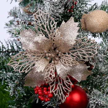 Nový 5 KS Umelé Kvety, Vianoce Veselé Vianoce Strom Lesk Falošné Kvetinové Dekorácie Pre Domov 2020 Darček Vianočné Ozdoby