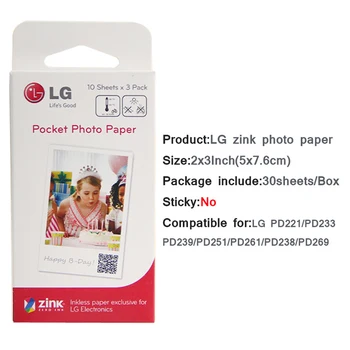 60Sheet Pôvodné LG Foto Papier 5*7,6 cm (jednotky 2x3-palcový) pre Zinok PS2203 Mobile Printer PD221 PD239 PD261 PD238 Prenosná Foto Tlačiareň