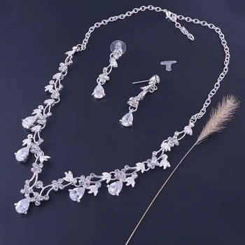 Floralbride Crystal Drahokamu Cubic Zirconia Svadobné Šperky Nastaviť Svadobné CZ Náhrdelník Náušnice Nastaviť Ženy Šperky Družičky