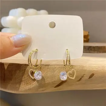 Micro Pave Srdce, Zirkón Krátke Náušnice Pre Ženy kórejský Štýl Delikátny Jednoduchý Nové Módne Šperky bijoux