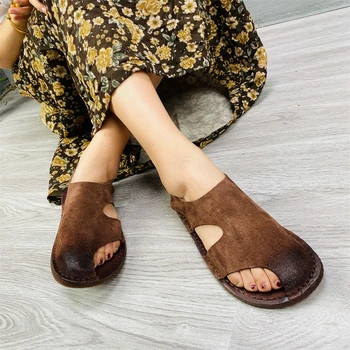 Sandále Mimo dámske Topánky Sandále 2021 Nové Módne Originálne Kožené Lete Ženy Temperament Dovolenku Duté Ploché Voľný čas Lazy