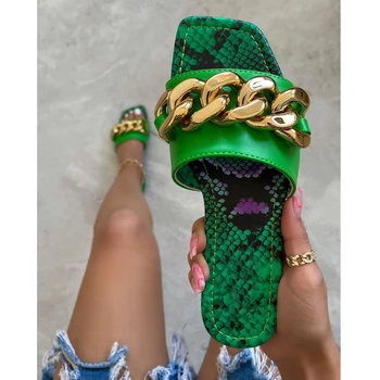 2021 Lete Nové Tlačené dámske Topánky Fashion Reťazca Papuče Otvorené Prst Vonkajšie Voľný čas Plážové Sandále Plus Veľkosť 43