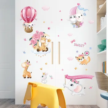 Zollor Cartoon Zvierat Akvarel teplovzdušný Balón Stenu, Nálepky Deti miestnosti Materskej školy Učebňa Tvorivej Dekorácie-Nálepky