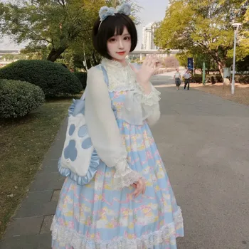 2020 Japonský Lolita Stspoločnosťou Yle Harajuku Gotický Obväz Luk Patchwork Dievča Cosplay Kawaii Volánikmi Bez Rukávov Strany Košieľka Šaty