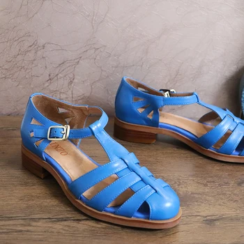 Yinzo Ženy Letné Sandále Vintage Pravá Koža Ružová Ploché Gladiator Ručné Oxfords Sandále Pre Ženy Topánky 2021