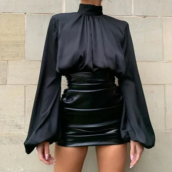 Americký tesný mini sukne dámske sexy black PU koža club krátke sukne s vysokým pásom obväz micro lete pleasted sukne BSQ081