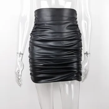 Americký tesný mini sukne dámske sexy black PU koža club krátke sukne s vysokým pásom obväz micro lete pleasted sukne BSQ081