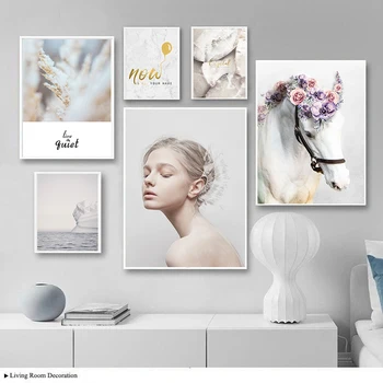 Ružová Balet, Tanec Dievča na More, Výhľad na Plátno, Maľovanie Plagátu Kvet Kôň Art Print Nordic Stenu Obrázok pre Obývacia Izba Domova