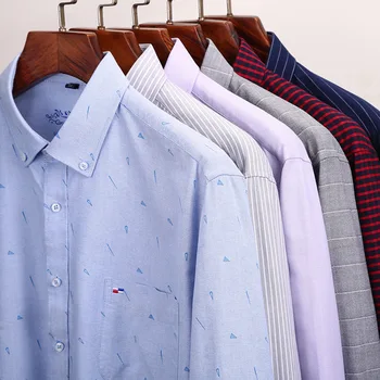 Bavlna Pánske Oblečenie Tričko pre Muža Bežné Oxford Pruhované Tričko Dlhý Rukáv Top Denne Tlačidlo Hore Pravidelné Nosenie Podnikateľov Nové