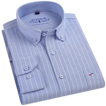 Bavlna Pánske Oblečenie Tričko pre Muža Bežné Oxford Pruhované Tričko Dlhý Rukáv Top Denne Tlačidlo Hore Pravidelné Nosenie Podnikateľov Nové
