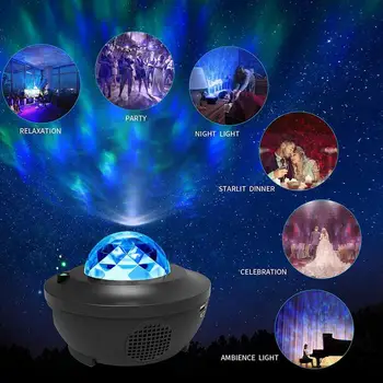 LED Star Galaxy Projektor Oceánu Vlny Nočné Svetlo Izba Dekor Otočiť Hviezdne Nebo Porjectors Luminaria Dekorácie Spálňa Lampa USB