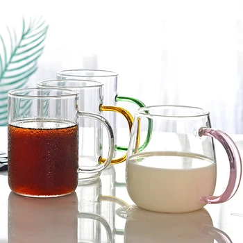 Farba rukoväť transparentné tvorivé sklo kávu, čaj nápoj, dezert raňajky pohár mlieka kuchynské nádoby s rukoväť sklo