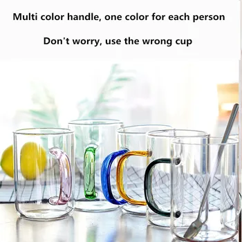 Farba rukoväť transparentné tvorivé sklo kávu, čaj nápoj, dezert raňajky pohár mlieka kuchynské nádoby s rukoväť sklo