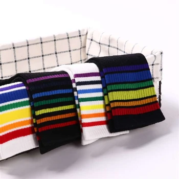 3 Páry Zábavné, Roztomilé Rainbow Prekladané Športové Ponožky Dievčatá Bavlna Voľné Posádky Ponožky Farebné Ženy Harajuku Dizajnér Retro Ponožky