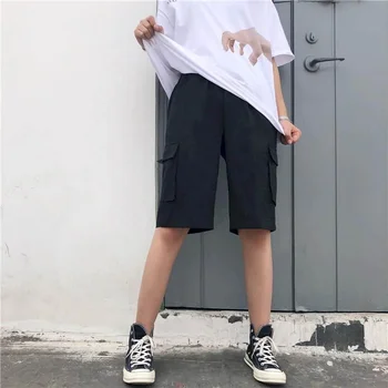 Letné kórejský veľké vrecko nohavice Japonský retro trakmi, krátke nohavice trend bežné päť-bod nohavice muži ženy Hip hop, punk štýl šortky
