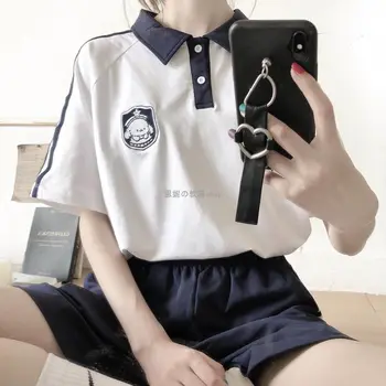 POLO tričko vyhovovali žena škole štýl voľné športové krátke rukávy T-shirt + šortky dva-kus lete hip hop kawaii dievča streetwear