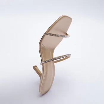 Dámske Topánky Béžová Štvorcové Prst Drahokamu Príslušenstvo Vysoké podpätky Sandále Drahokamu Bodce Sexy Jednoduché Rímske Sandále Ženy