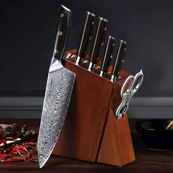 TURWHO 7PCS Pro Kuchynský Nôž Sady Japonský Damasku Ocele Nože Najlepší Kuchár Nôž Set S Vynikajúcou Agátu Dreva/Nôž Nastaviť Blok