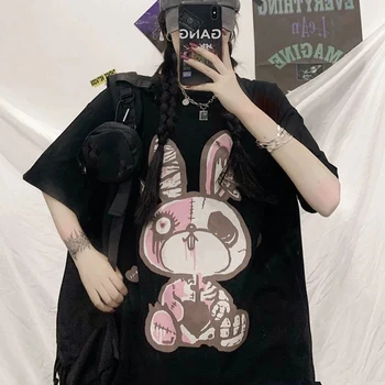 QWEEK Gotický Grafické T Košele Ženy Králik Tlač Ženy Oblečenie 2021 Letné Tee Tričko Krátky Rukáv, Biela Žena T-shirts Bunny