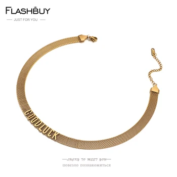 Flashbuy Trendy Kúzlo Goodluck List Široký Reťazca Choker Náhrdelníky pre Ženy Nehrdzavejúcej Ocele Zlatá Farba Náhrdelník Módne Šperky