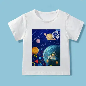 Nové detské Košele Vesmíru Deti sci-fi Topy Astronauti Sky Chlapca A Dievčatá T-shirt Kolo Krku Biele Tričko