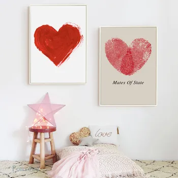 Moderný Jednoduchý Nádherný Obraz Červený Odtlačok Srdce Plátno Na Maľovanie Na Stenu Umenie Hd Tlač Plagátu Office Home Decor Č Rámovanie