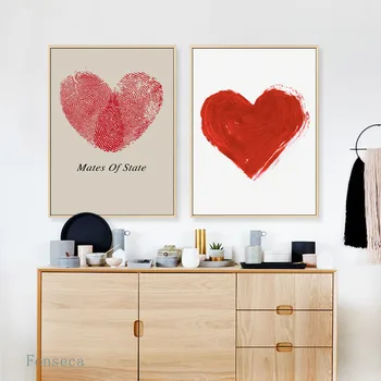 Moderný Jednoduchý Nádherný Obraz Červený Odtlačok Srdce Plátno Na Maľovanie Na Stenu Umenie Hd Tlač Plagátu Office Home Decor Č Rámovanie