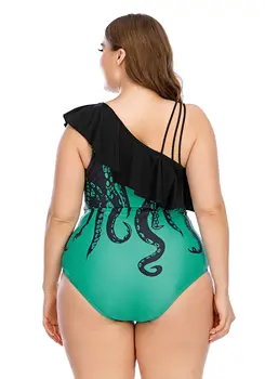 Sexy Plus Veľkosť Plaviek, Vysoký Pás Ženy Z Jedného Kusu Octopus Tlač Bikini Vintage Plavky Plážové Oblečenie Móda Čalúnená Plavky