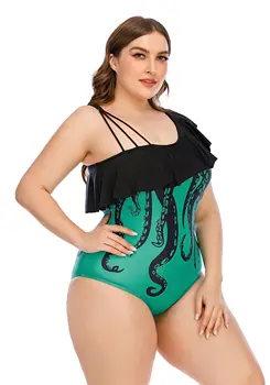 Sexy Plus Veľkosť Plaviek, Vysoký Pás Ženy Z Jedného Kusu Octopus Tlač Bikini Vintage Plavky Plážové Oblečenie Móda Čalúnená Plavky