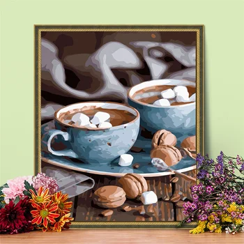 HUACAN DIY Obrázky Podľa Počtu Kávové Súpravy Kresby Na Plátne, Maľovanie Podľa Čísel Pohár Ručne Maľované Obrazy Umenie Darček Domova
