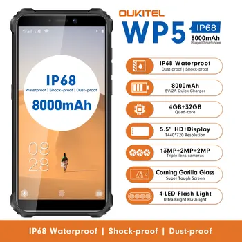 OUKITEL pracovný balík 5 Vodotesný IP68 Android 9.0 Telefóny na 5,5