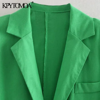 KPYTOMOA Ženy 2021 Módne Voľné Kovanie Zelená Bielizeň Sako Kabát Vintage Dlhý Rukáv Vrecká Žena vrchné oblečenie Elegantné Veste Femme